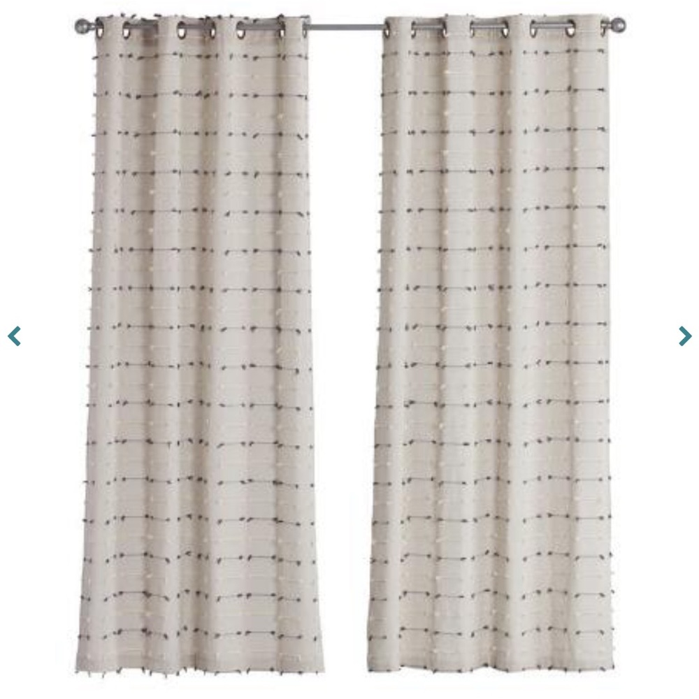 World Market Grey Embroidered Curtains (2 panels). Grommet top. 84” length.